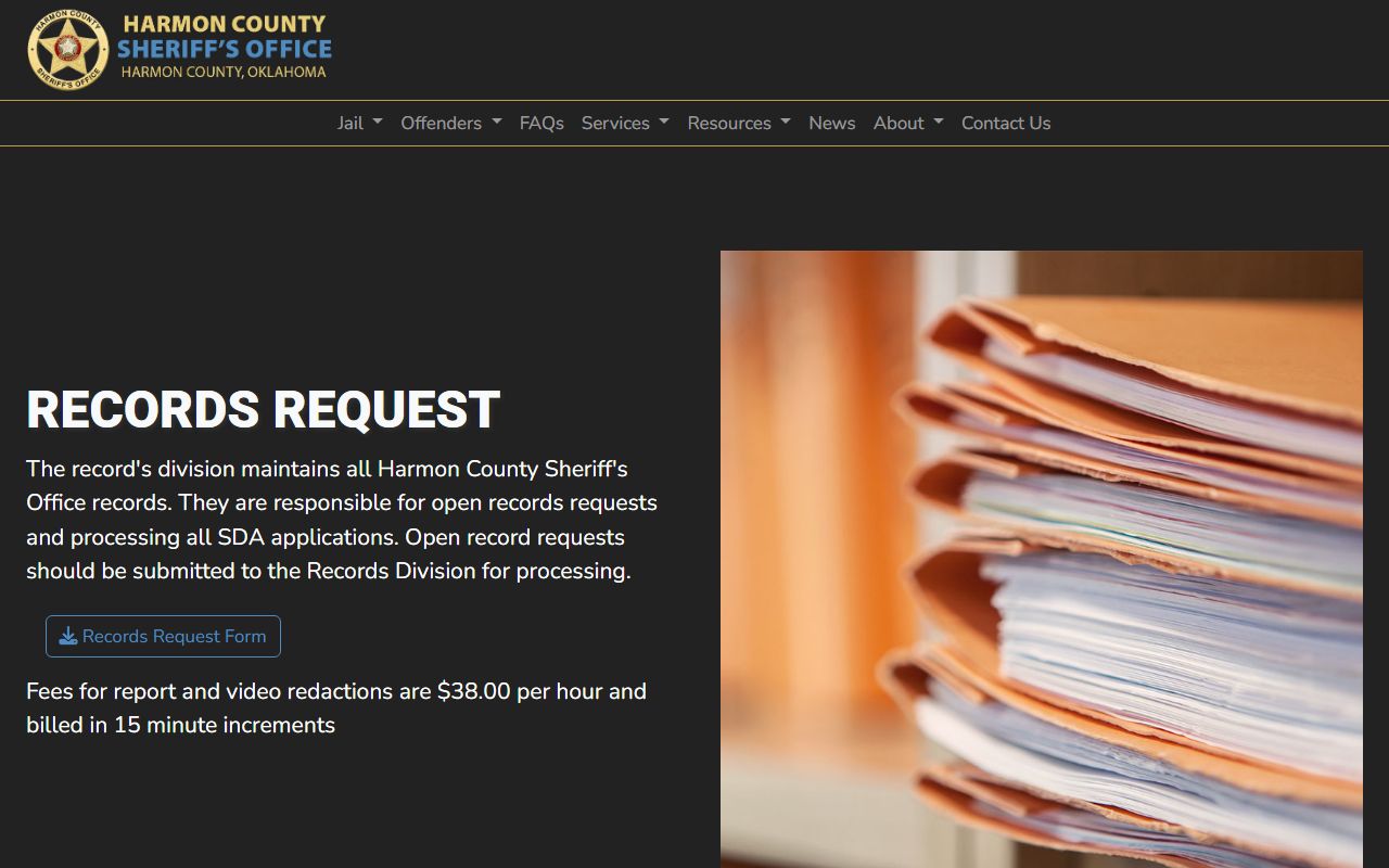 Harmon County inmate records request form